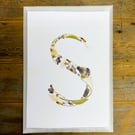 Letter S - pressed flower art print