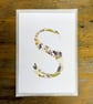 Letter S - pressed flower art print