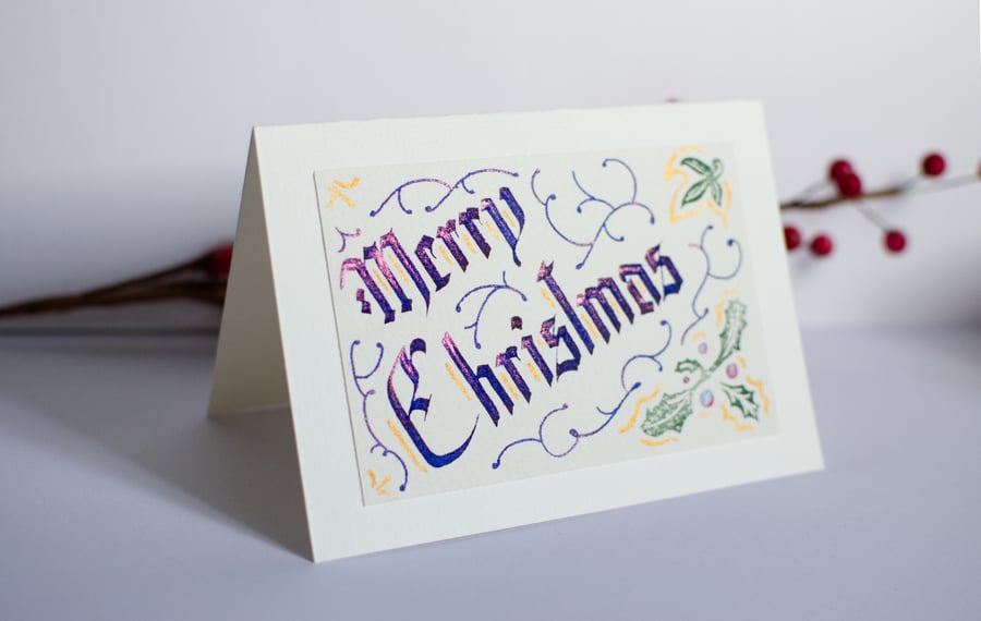 Handmade Illuminated Calligraphy Calligraphic Gothic Christmas Card