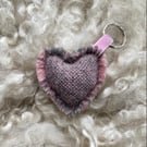 Heart Keyring - Pastel Pink wool. Handwoven in Wales