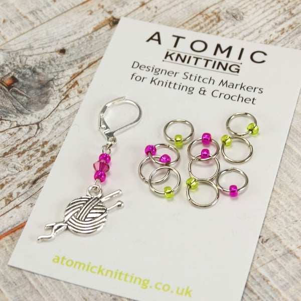 Split Ring Stitch Markers - Pink and Lime Increase & Decrease Stitch Markers for