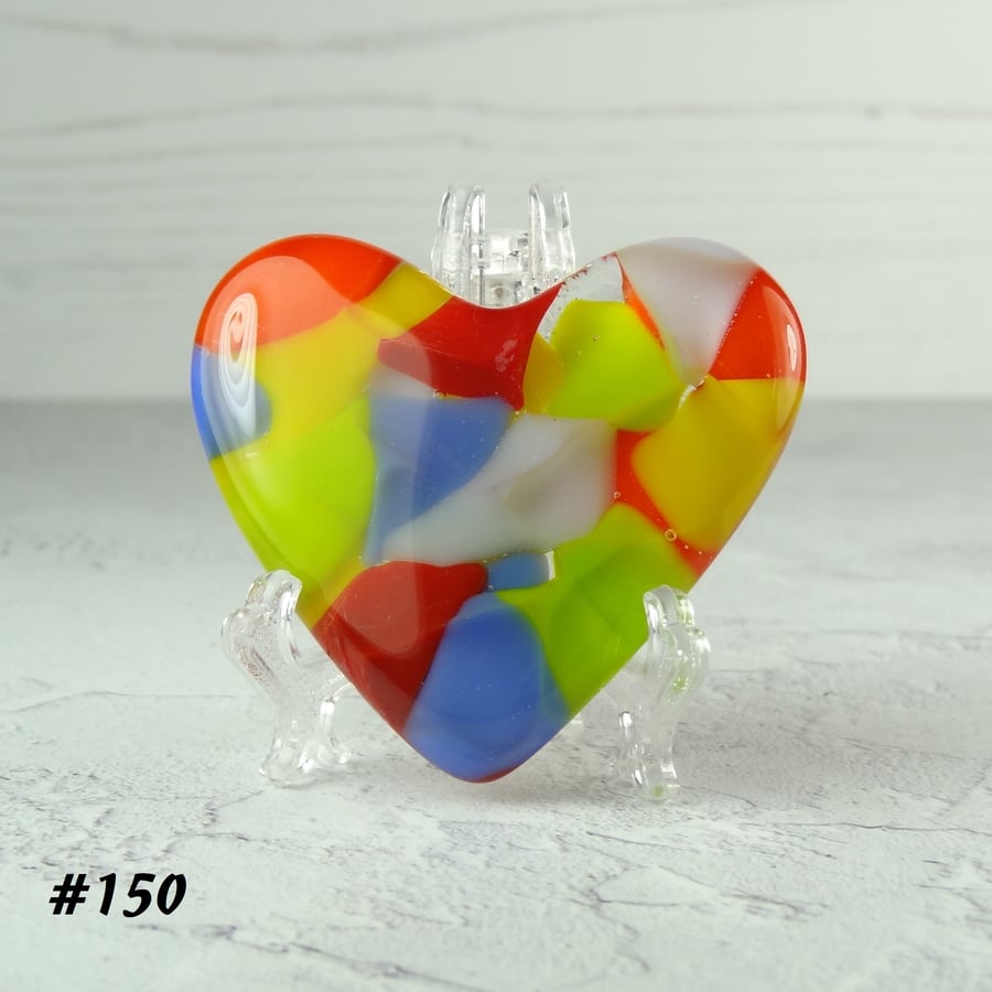 Fused glass heart multicoloured pocket hug with stand 5x4.5cm (150)