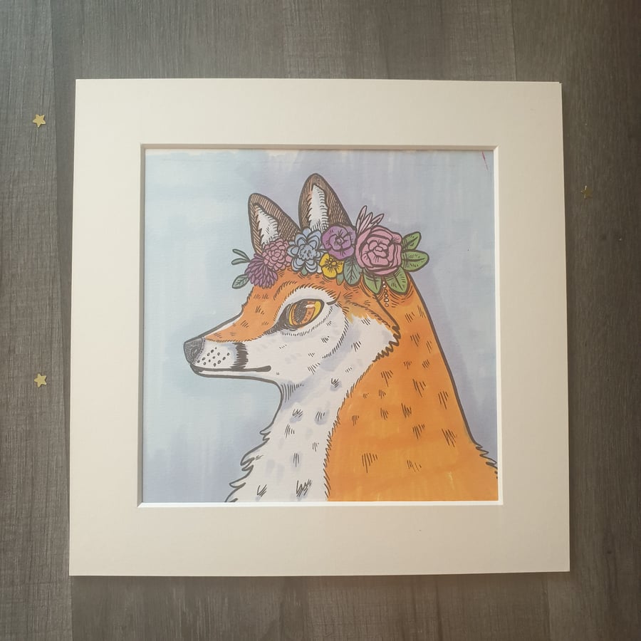 Flower Crown Fox Original Illustration 