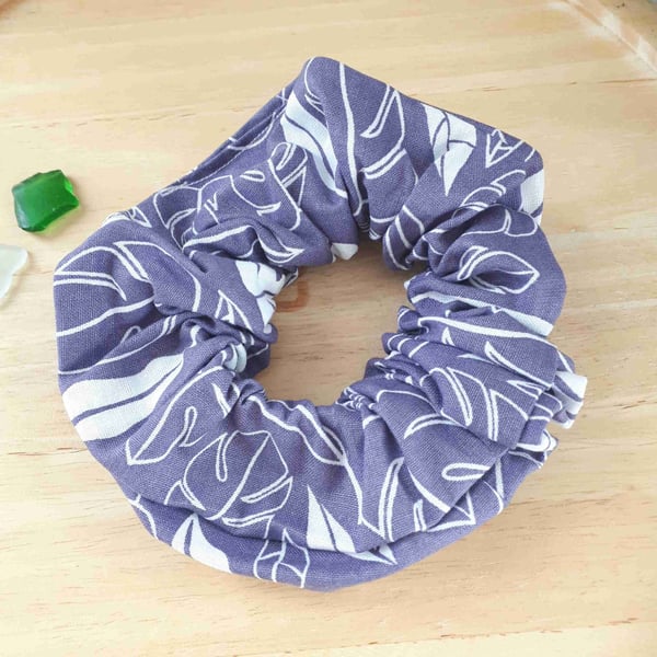 Oversized, Large Wide Cotton Scrunchies Thick Elastic, Grey Banana Leaf, C27