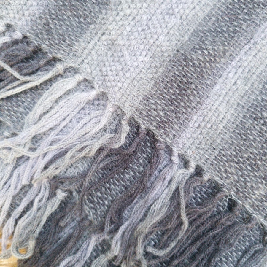 Hand Woven monochrome Striped Scarf in Wool, Cashmere, Mohair and Silk