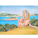 The Folly Mount Edgcumbe Cornwall Watercolour and Gouache Painting Mounted