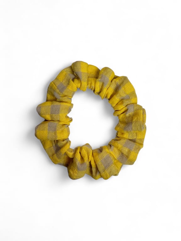 Yellow Gingham Linen Scrunchie - Regular