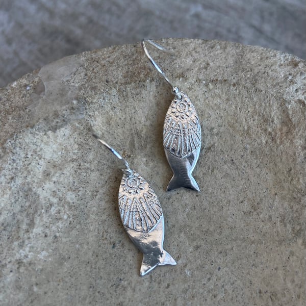 Silver fish dangly earrings, drop earrings, Pisces