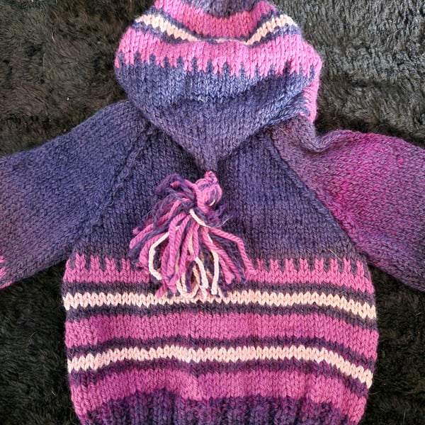Baby handknit hooded cardigan
