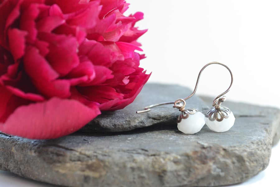 Milky white and sterling silver earrings
