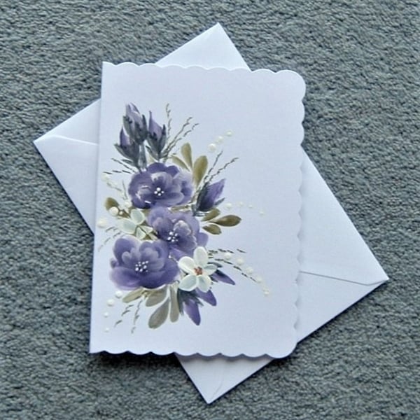 hand painted blank floral greetings card ( ref F 222 )