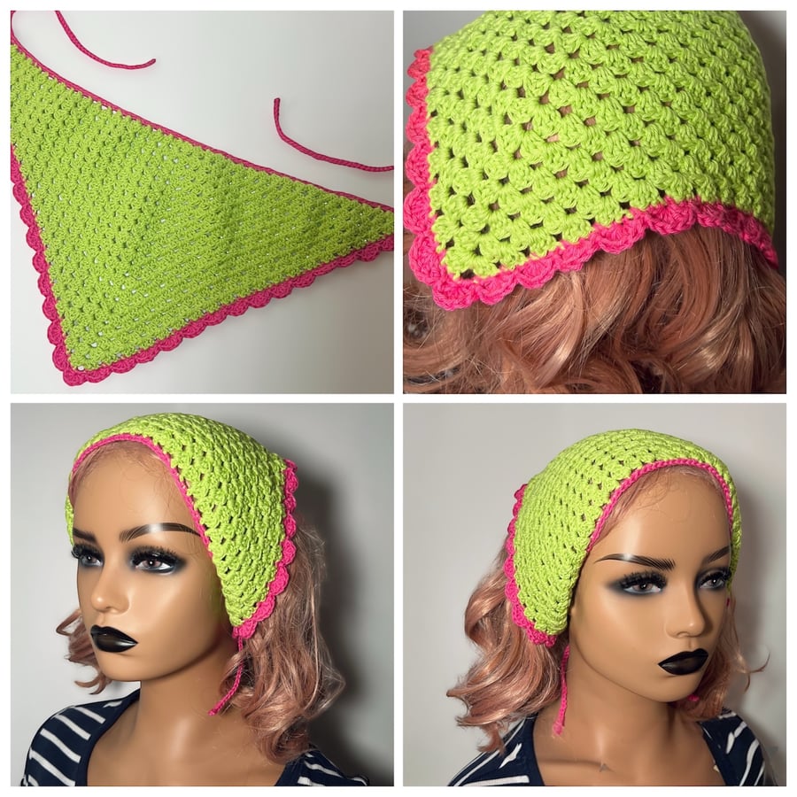 Y2K crochet bandana headscarf 