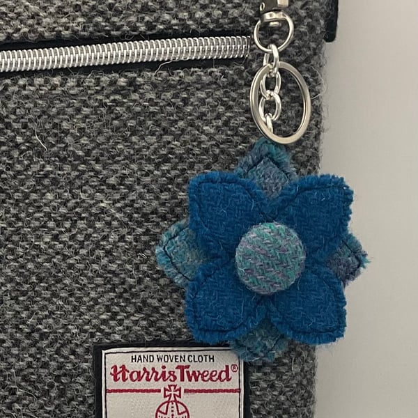 Harris Tweed Flower Bag Charm Keychain Handmade Scottish Wool 