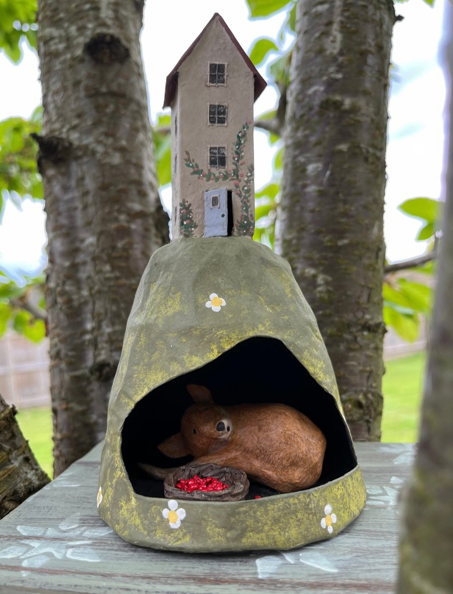 Paper mache fox assemblage art