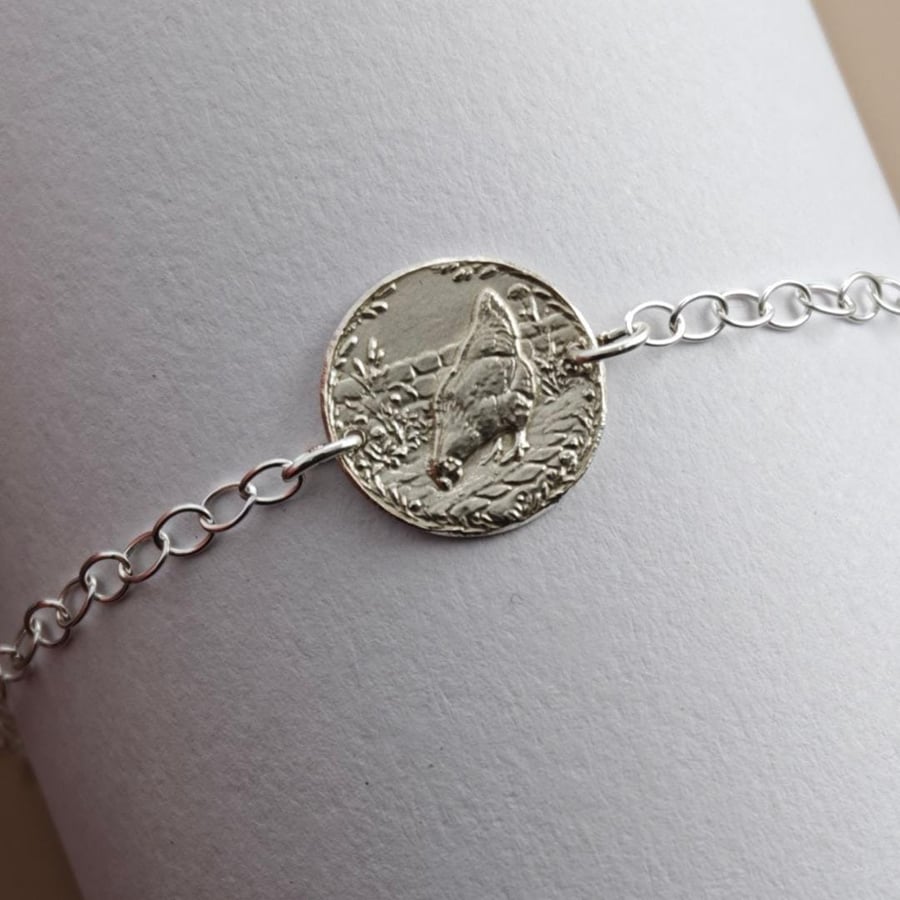 Image of Chicken Engraved Sterling Silver Coin Bracelet