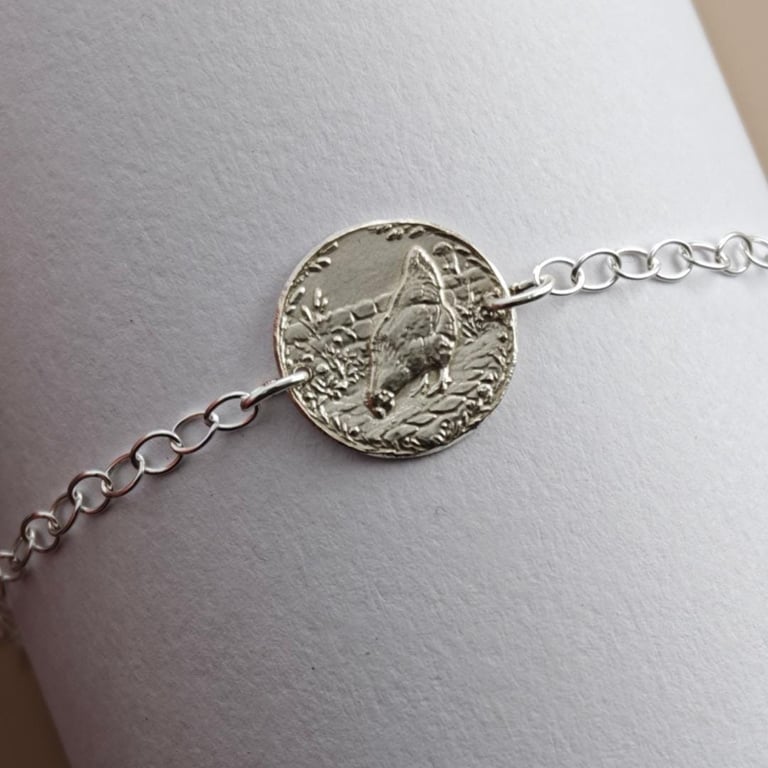 Chicken Engraved Sterling Silver Coin Bracelet