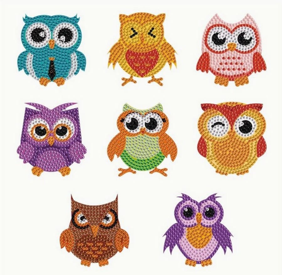 8pcs 5D Diamond Painting Kit Colourful Owl Magnets DIY Diamond Magnet Kit for Be