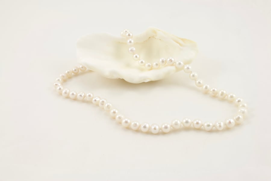 White Freshwater Knotted Potato Pearl Necklace