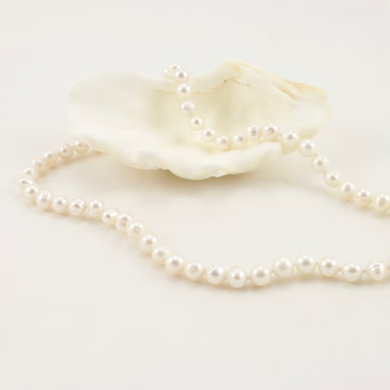 White Freshwater Knotted Potato Pearl Necklace
