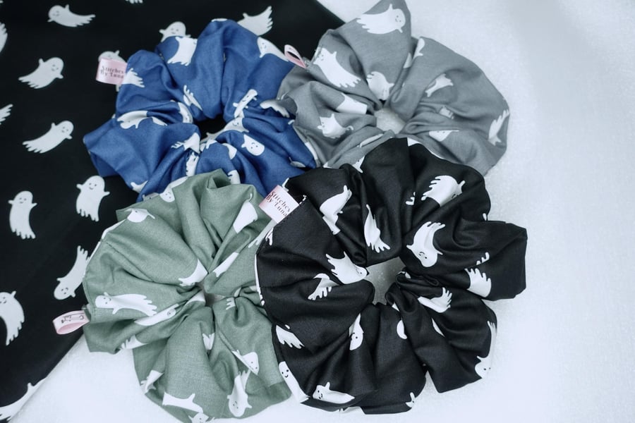 Halloween Scrunchies, Ghost Scrunchies, XL Ghost Scrunchies, Gothic Scrunchies