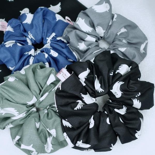 Halloween Scrunchies, Ghost Scrunchies, XL Ghost Scrunchies, Gothic Scrunchies