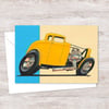 Yellow Hot Rod Greetings Card - Detailed Hand Drawn Illustration for a Car Lover