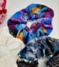 Set of 3 large scrunchies,  white satin,  navy velour and blue petal.   - Image 5