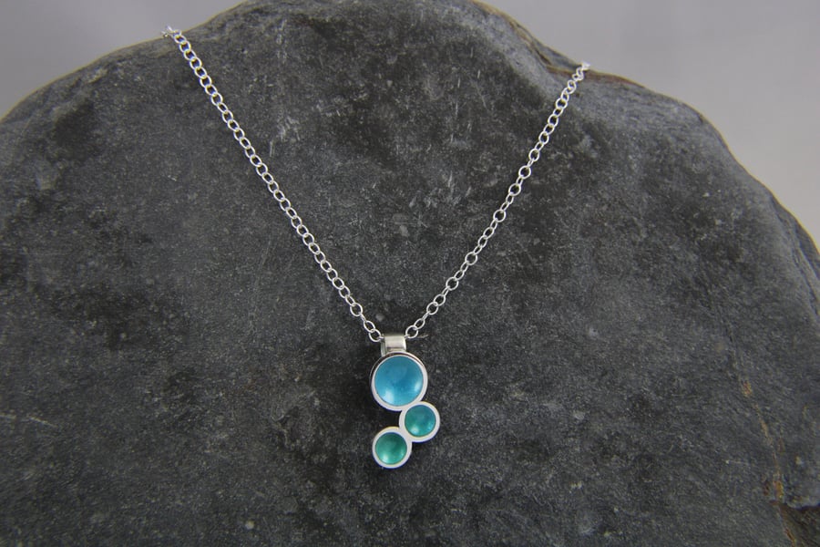 Rockpool mini trio Enamel and Sterling Silver pendant necklace 