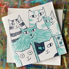 Turquoise Cats card by Jo Brown happy tomato