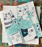 Turquoise Cats card by Jo Brown happy tomato