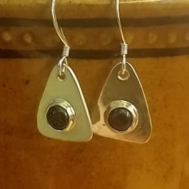 Silver Triangle earrings with sparkling goldstone