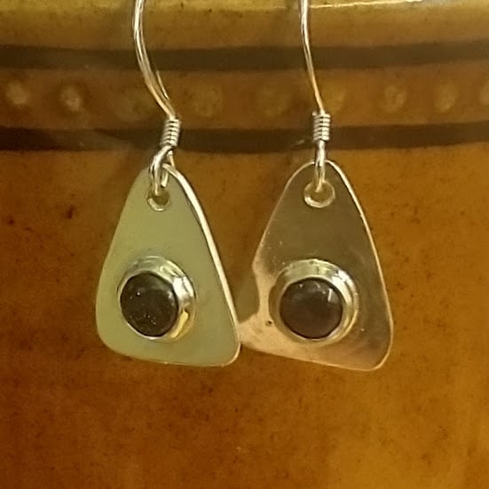 Silver Triangle earrings with sparkling goldstone