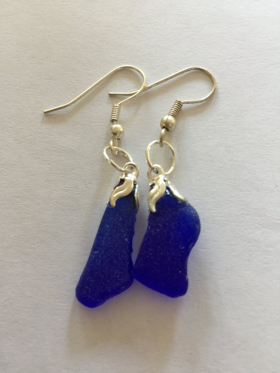 Blue sea glass earrings