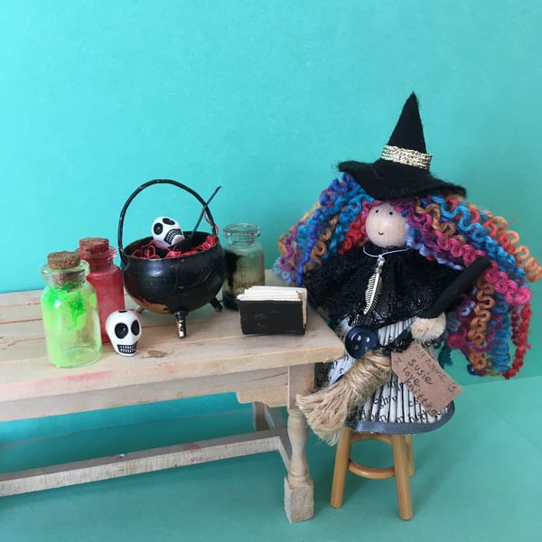 Rainbow Halloween Witch Doll Decoration 