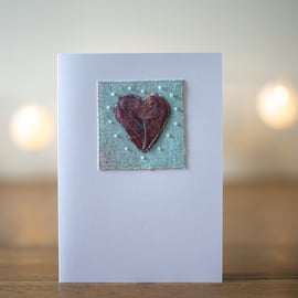 Hand Beaded Textile Heart Card 