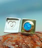 Handmade ear studs, asymmetrical with  a green Spinel stone and a heart shape.  - Image 8