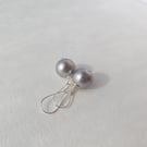 Large Grey Pearl Earrings Silver