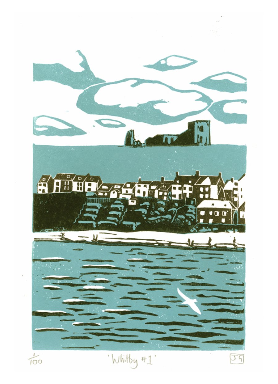 Whitby No.1  two-colour linocut print