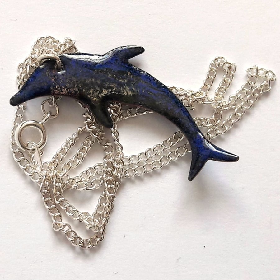  blue on black dolphin - pendant