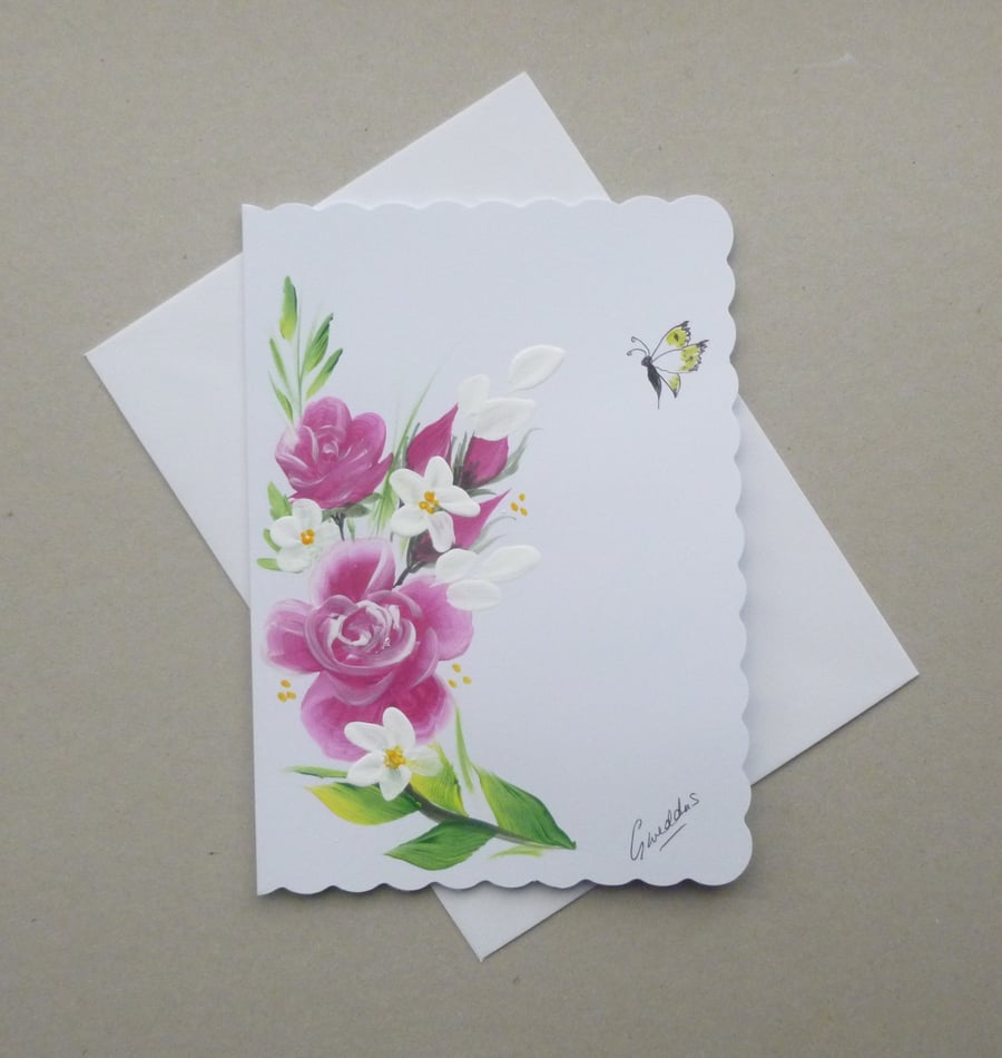 hand painted blank greetings card art painting ( ref F 878 K2 )
