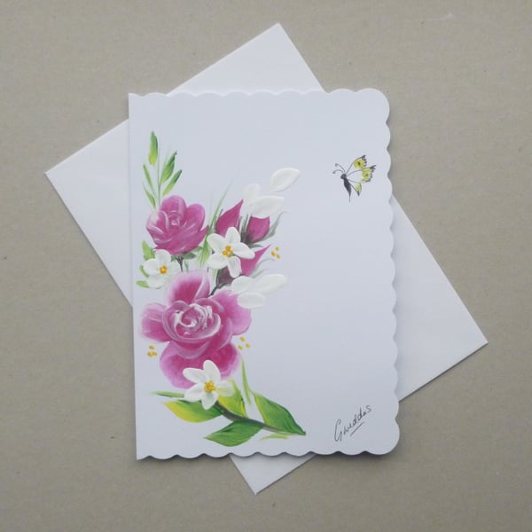 hand painted blank greetings card art painting ( ref F 878 K2 )