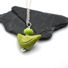 lime green ceramic bird pendant necklace