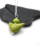 lime green ceramic bird pendant necklace