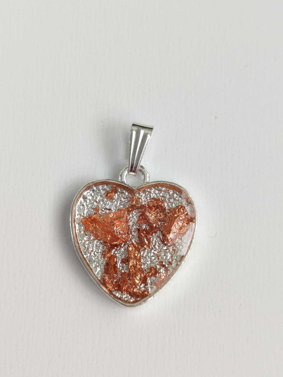 Small Resin Heart Pendant With Copper Coloured Flakes