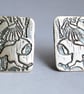 Flat silver owl earrings - Image 1