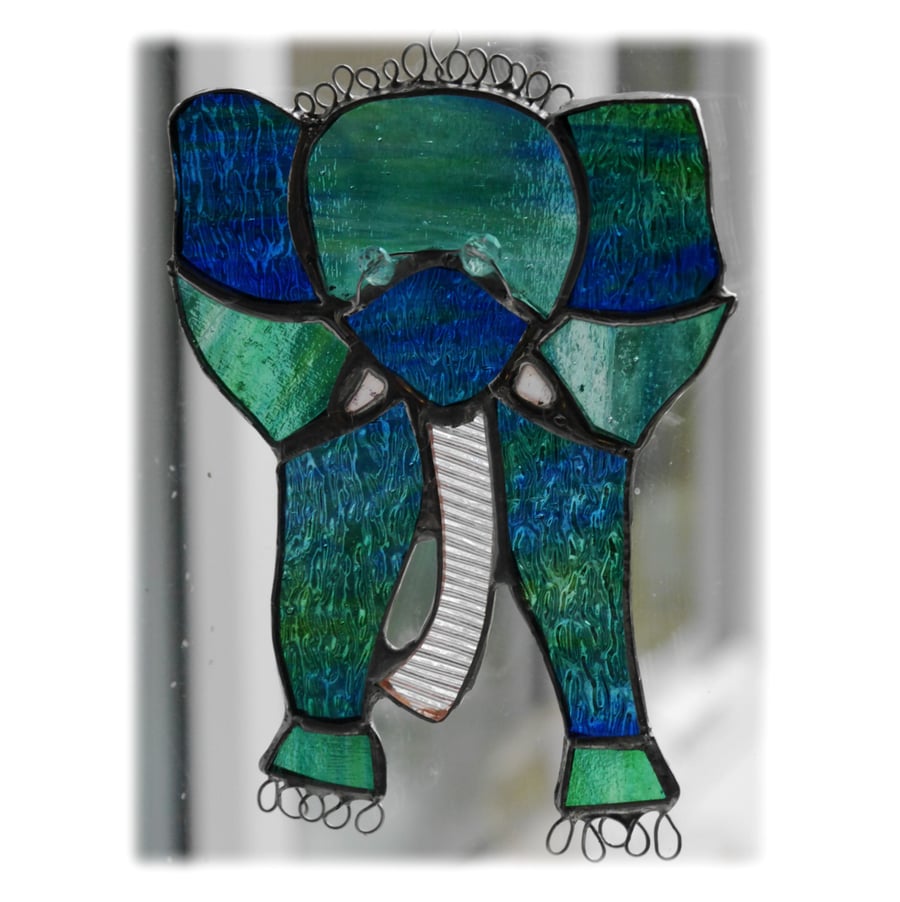 Elephant Stained Glass Suncatcher Handmade 028 Teal