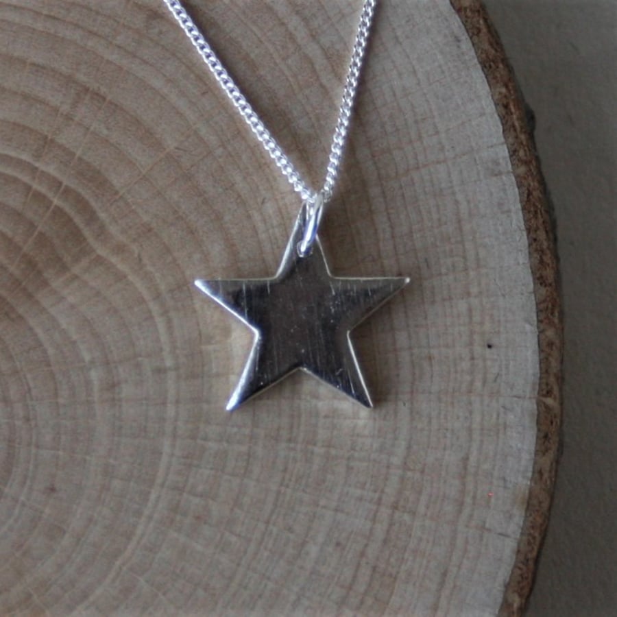 Reversible fine silver star necklace