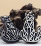 Mismatched Geometric Cat Earrings - Handmade Wooden Statement Jewellery Gift - Image 9