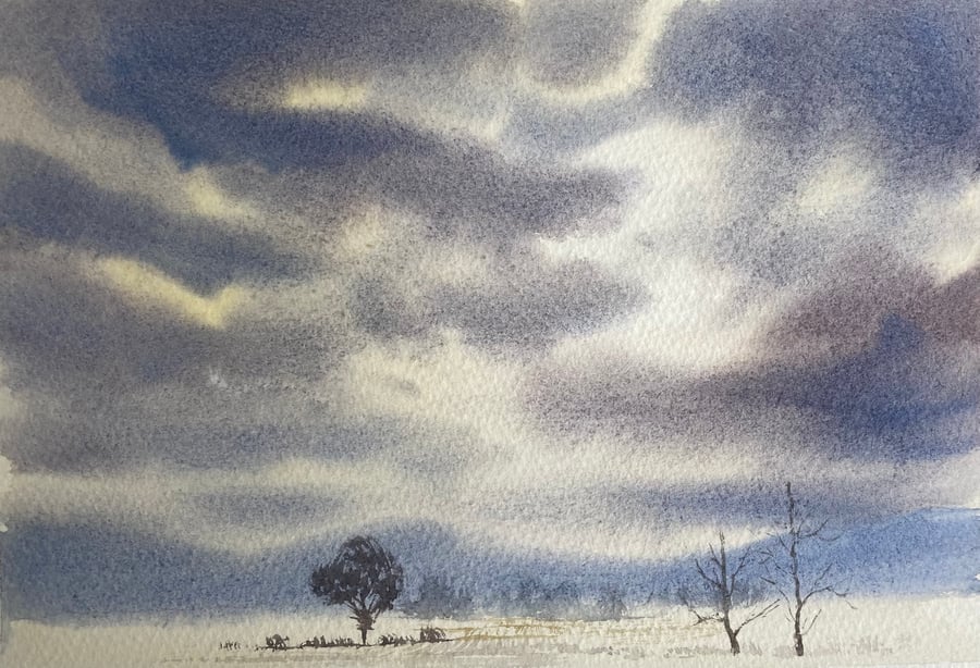 Winter sky (Original watercolour painting) A4 size