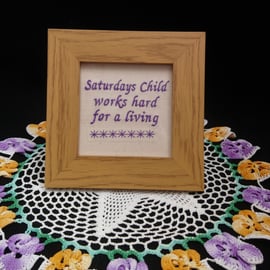 Framed Embroidery Nursery Rhyme Saturdays Child 